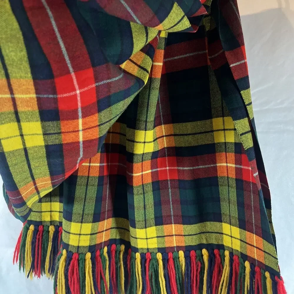 Vintage Buchanan Modern Tartan Wool Stole Wrap Scarf 27x79 Handmade Fringe